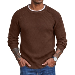 COOFANDY Men’s Sweater Crewneck Pullover Waffle Knit Long Sleeve Sweaters(Brown)