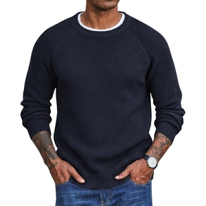 COOFANDY Men’s Sweater Crewneck Pullover Waffle Knit Long Sleeve Sweaters(Dark Blue)