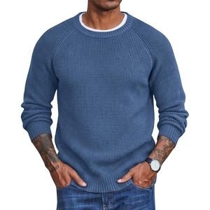 COOFANDY Men’s Sweater Crewneck Pullover Waffle Knit Long Sleeve Sweaters(Denim Blue)
