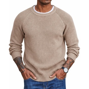 COOFANDY Men’s Sweater Crewneck Pullover Waffle Knit Long Sleeve Sweaters(Khaki)