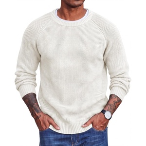 COOFANDY Men’s Sweater Crewneck Pullover Waffle Knit Long Sleeve Sweaters(White)