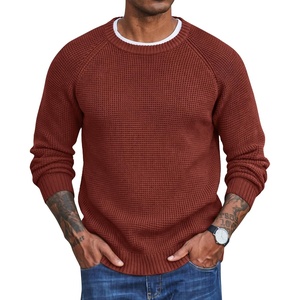 COOFANDY Men’s Sweater Crewneck Pullover Waffle Knit Long Sleeve Sweaters(Wine Red)