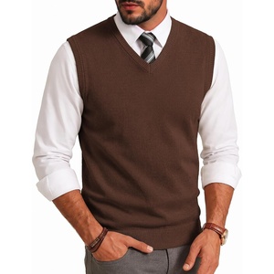 COOFANDY Men’s Sweater Vest Wool Blended Casual Sleeveless Knit Pullover(Brown)