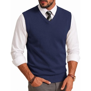 COOFANDY Men’s Sweater Vest Wool Blended Casual Sleeveless Knit Pullover(Navy Blue)