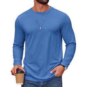 COOFANDY Men’s T Shirts Long Sleeve Cotton Blend T-Shirts Crew Neck Soft Casual Basic Tee Shirts(Blue)