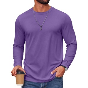 COOFANDY Men’s T Shirts Long Sleeve Cotton Blend T-Shirts Crew Neck Soft Casual Basic Tee Shirts(Purple)
