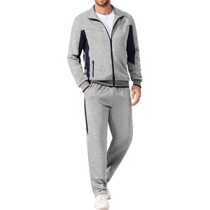 COOFANDY Men’s Tracksuits 2 Piece Jogging Athletic Sweatsuits Full Zip Set(Light Grey+navy Blue)