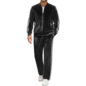 COOFANDY Mens Velour Tracksuit 2 Piece Set Sweatsuits Velvet Jogging Suits(Black)