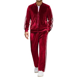 COOFANDY Mens Velour Tracksuit 2 Piece Set Sweatsuits Velvet Jogging Suits(Burgundy)