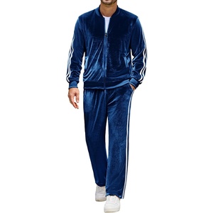 COOFANDY Mens Velour Tracksuit 2 Piece Set Sweatsuits Velvet Jogging Suits(Navy Blue)