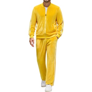 COOFANDY Mens Velour Tracksuit 2 Piece Set Sweatsuits Velvet Jogging Suits(Yellow)