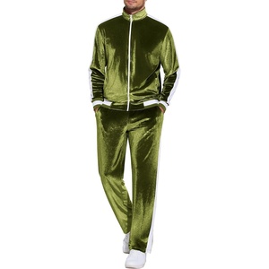COOFANDY Mens Velour Tracksuit 2 Piece Set Velvet Track Suits for Party(Army Green)