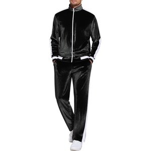 COOFANDY Mens Velour Tracksuit 2 Piece Set Velvet Track Suits for Party(Black)