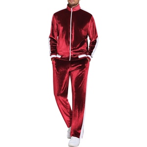 COOFANDY Mens Velour Tracksuit 2 Piece Set Velvet Track Suits for Party(Burgundy)