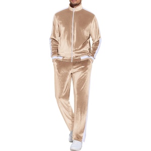 COOFANDY Mens Velour Tracksuit 2 Piece Set Velvet Track Suits for Party(Light Khaki)