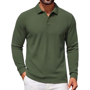 COOFANDY Mens Waffle Knit Polo Shirts Casual Long Sleeve Polo Shirt(Army Green)