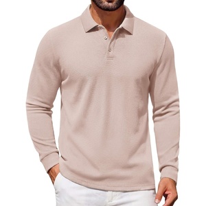 COOFANDY Mens Waffle Knit Polo Shirts Casual Long Sleeve Polo Shirt(Champagne)