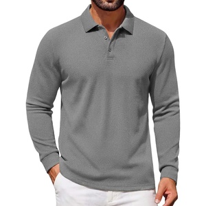 COOFANDY Mens Waffle Knit Polo Shirts Casual Long Sleeve Polo Shirt(Grey)