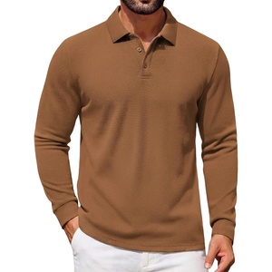 COOFANDY Mens Waffle Knit Polo Shirts Casual Long Sleeve Polo Shirt(Light Brown)