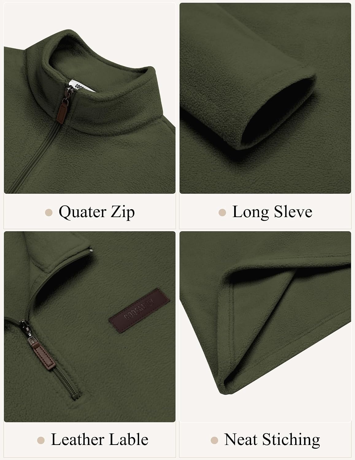 image:imageCOOFANDY Mens Fleece Quarter Zip Pullover Mock Neck Long Sleeve SweatshirtArmy Green