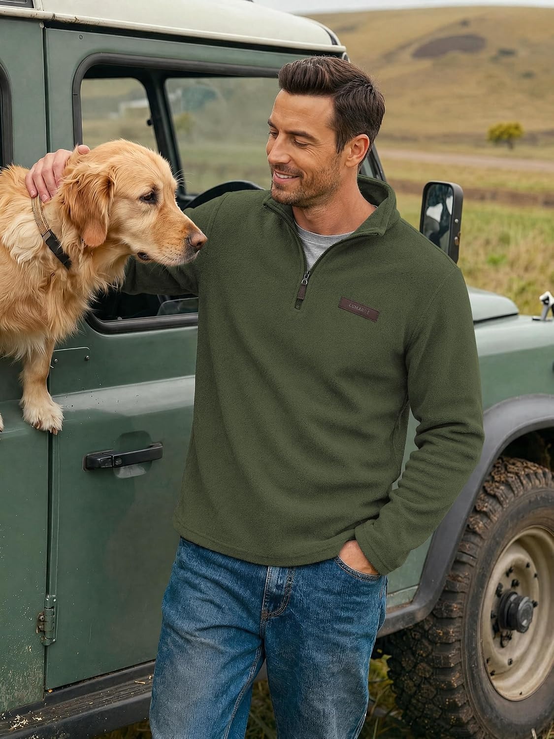 image:imageCOOFANDY Mens Fleece Quarter Zip Pullover Mock Neck Long Sleeve SweatshirtArmy Green