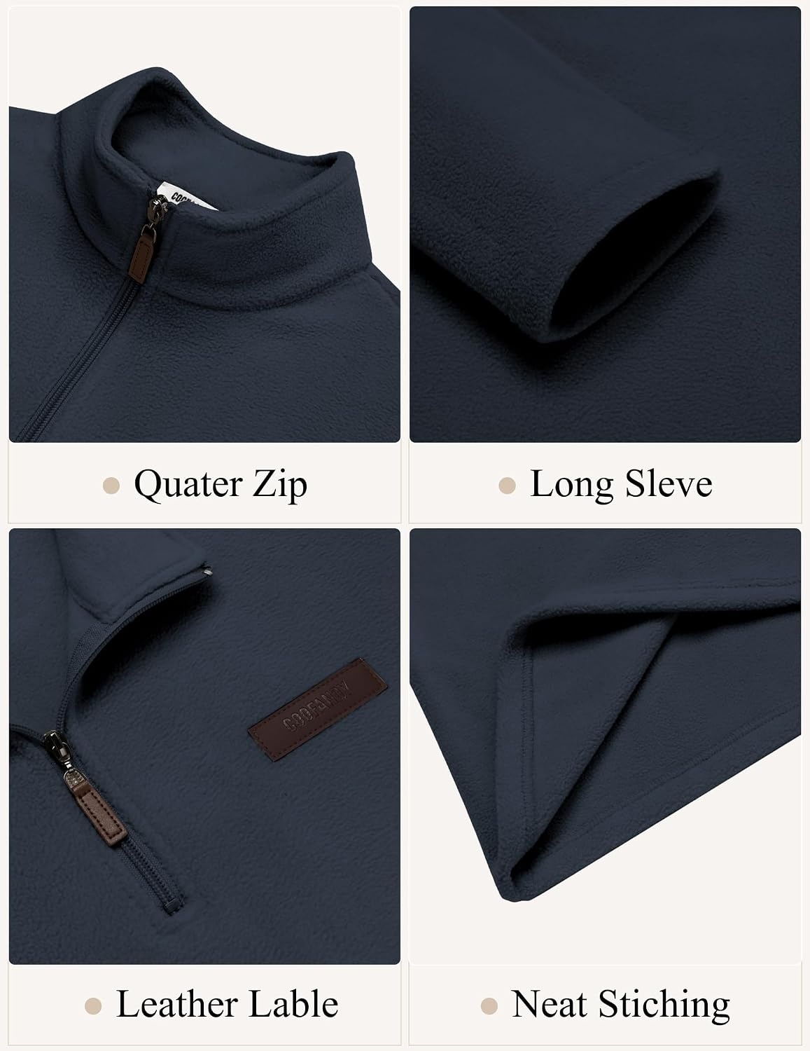 image:imageCOOFANDY Mens Fleece Quarter Zip Pullover Mock Neck Long Sleeve SweatshirtNavy Blue
