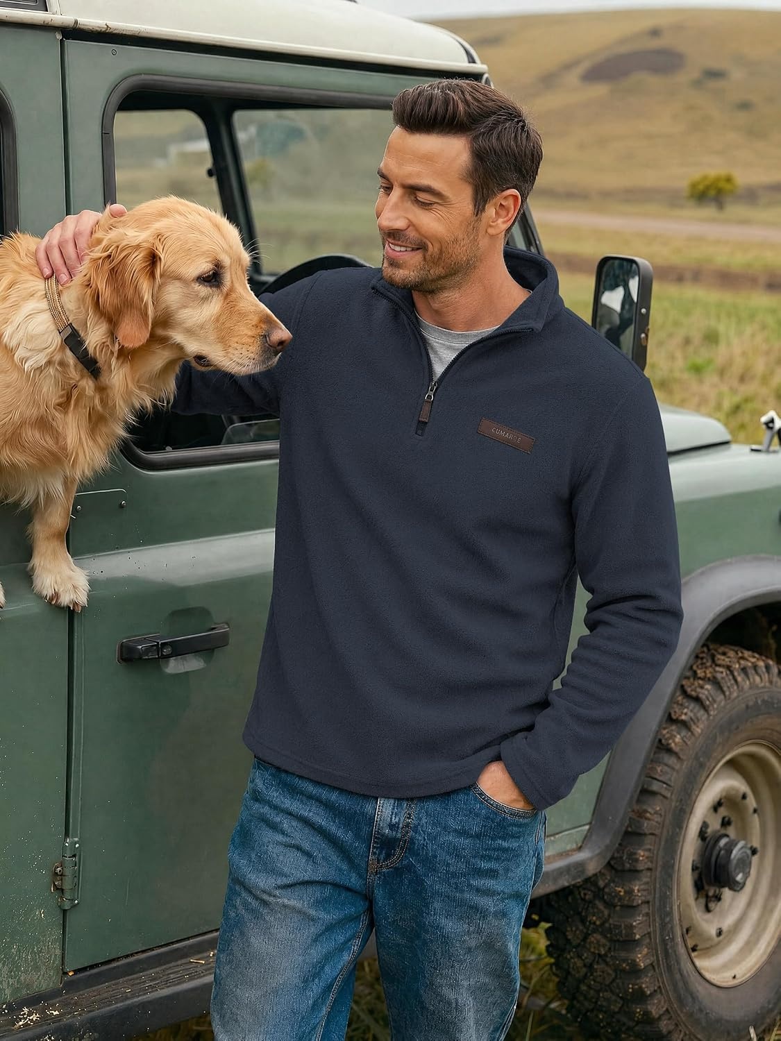 image:imageCOOFANDY Mens Fleece Quarter Zip Pullover Mock Neck Long Sleeve SweatshirtNavy Blue