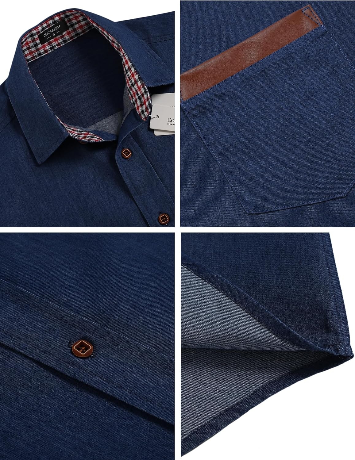 image:imageCOOFANDY Mens Long Sleeve Casual Button Down Shirts Untucked Shirts Plaid Collar Vintage Denim ShirtDark Blue