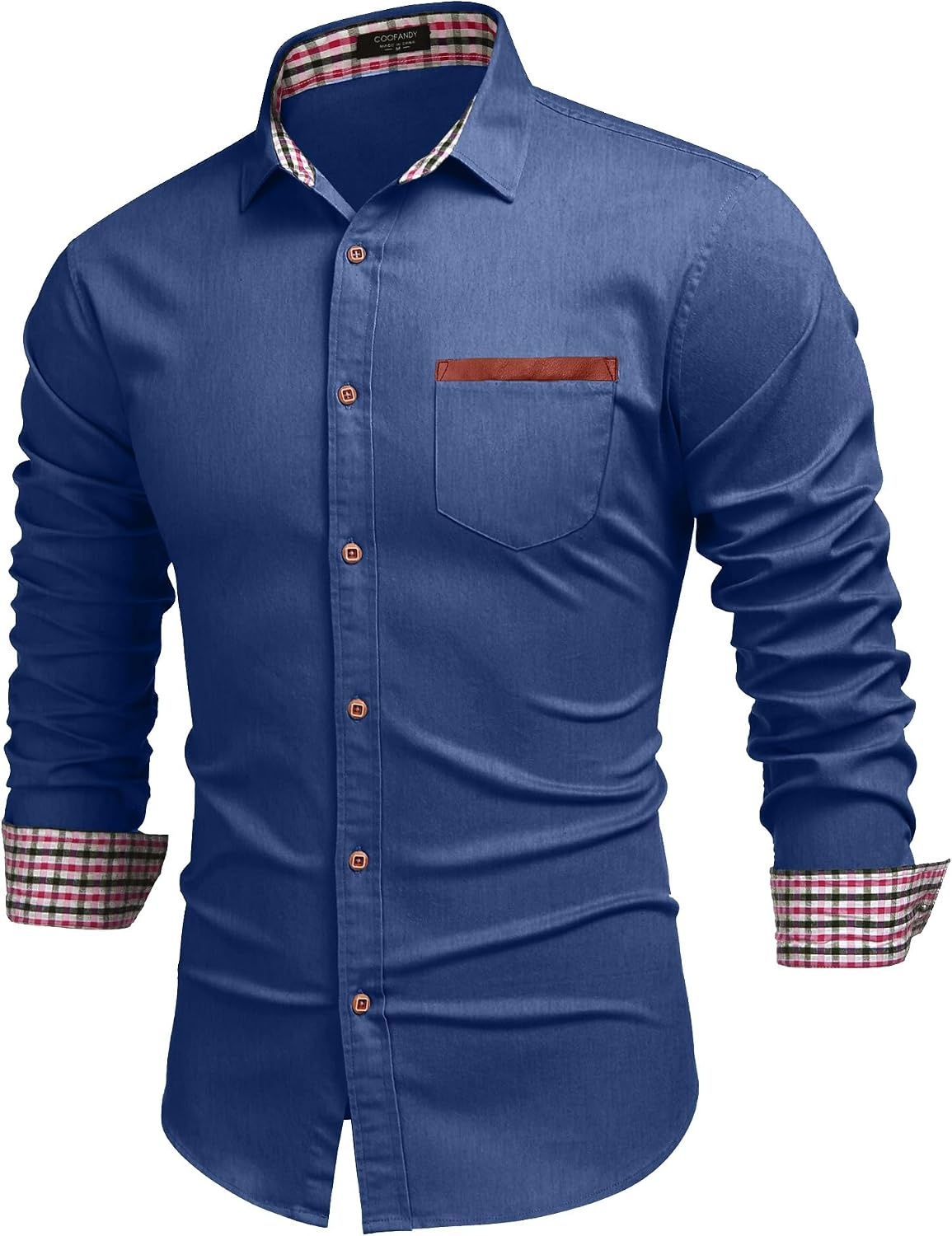 image:imageCOOFANDY Mens Long Sleeve Casual Button Down Shirts Untucked Shirts Plaid Collar Vintage Denim ShirtSky Blue