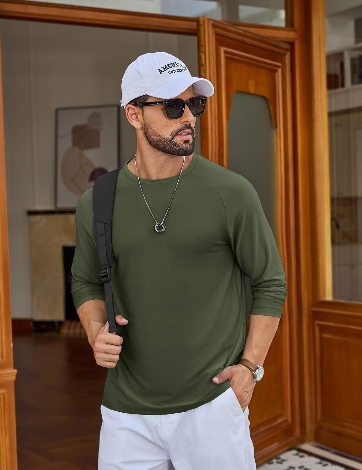 image:imageCOOFANDY Mens Long Sleeve Tee Shirts UV Sun Protection Athletic TShirtsAarmy Green 1pack