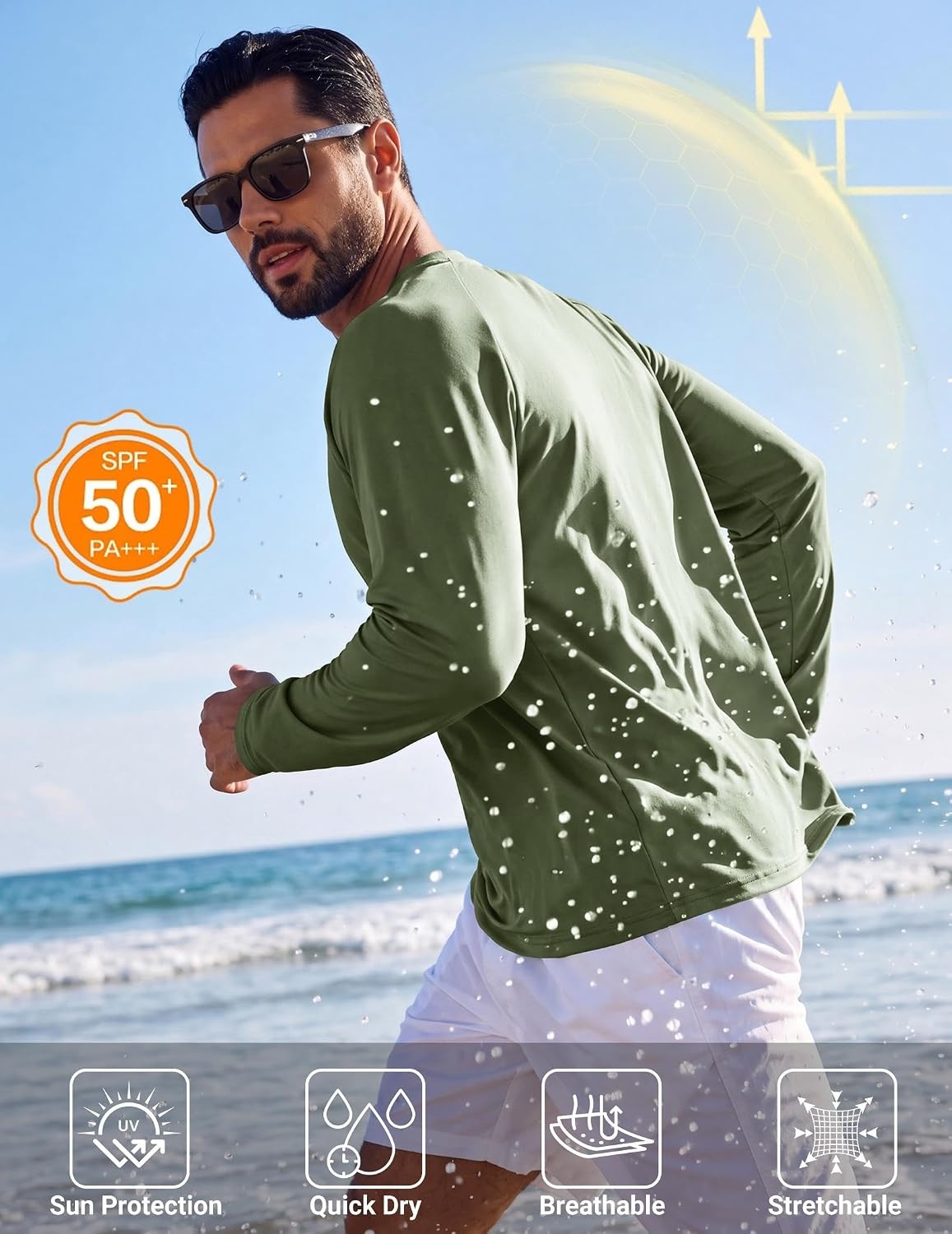 image:imageCOOFANDY Mens Long Sleeve Tee Shirts UV Sun Protection Athletic TShirtsAarmy Green 1pack