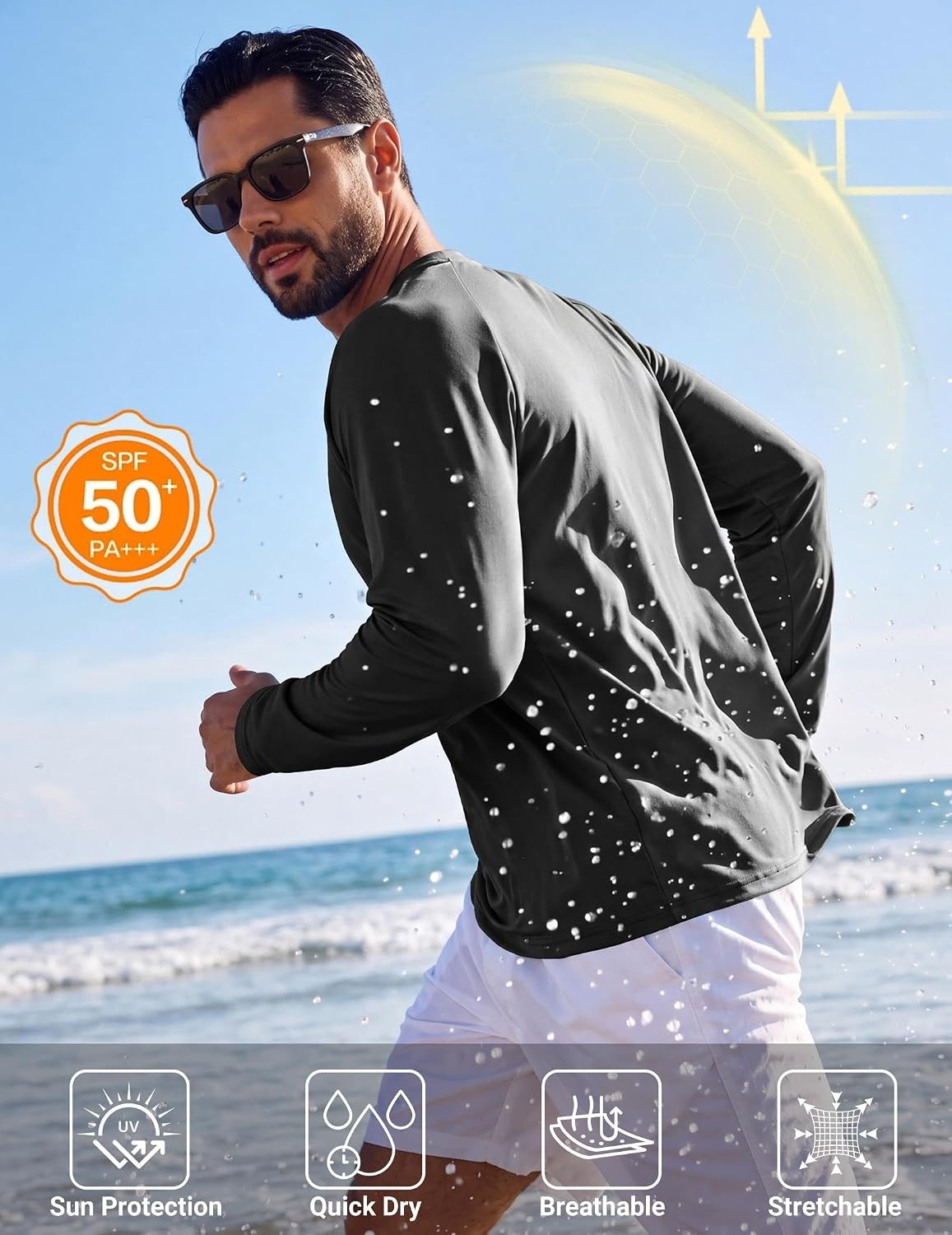 image:imageCOOFANDY Mens Long Sleeve Tee Shirts UV Sun Protection Athletic TShirtsC BlackNavy BlueLight Grey 3 Pack
