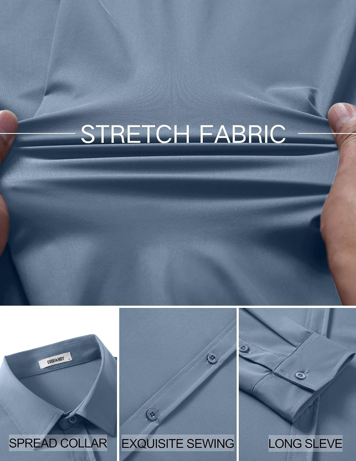 image:imageCOOFANDY Mens Muscle Fit Dress Shirt Wrinkle Free Sretch Shirts Long Sleeve Casual Button Down ShirtsAiry Blue