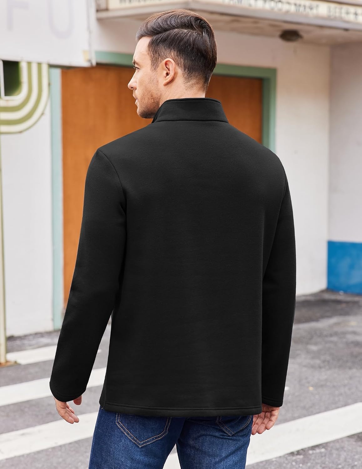 image:imageCOOFANDY Mens Quarter Zip Cotton Pullover Mock Neck Casual SweatshirtBlack