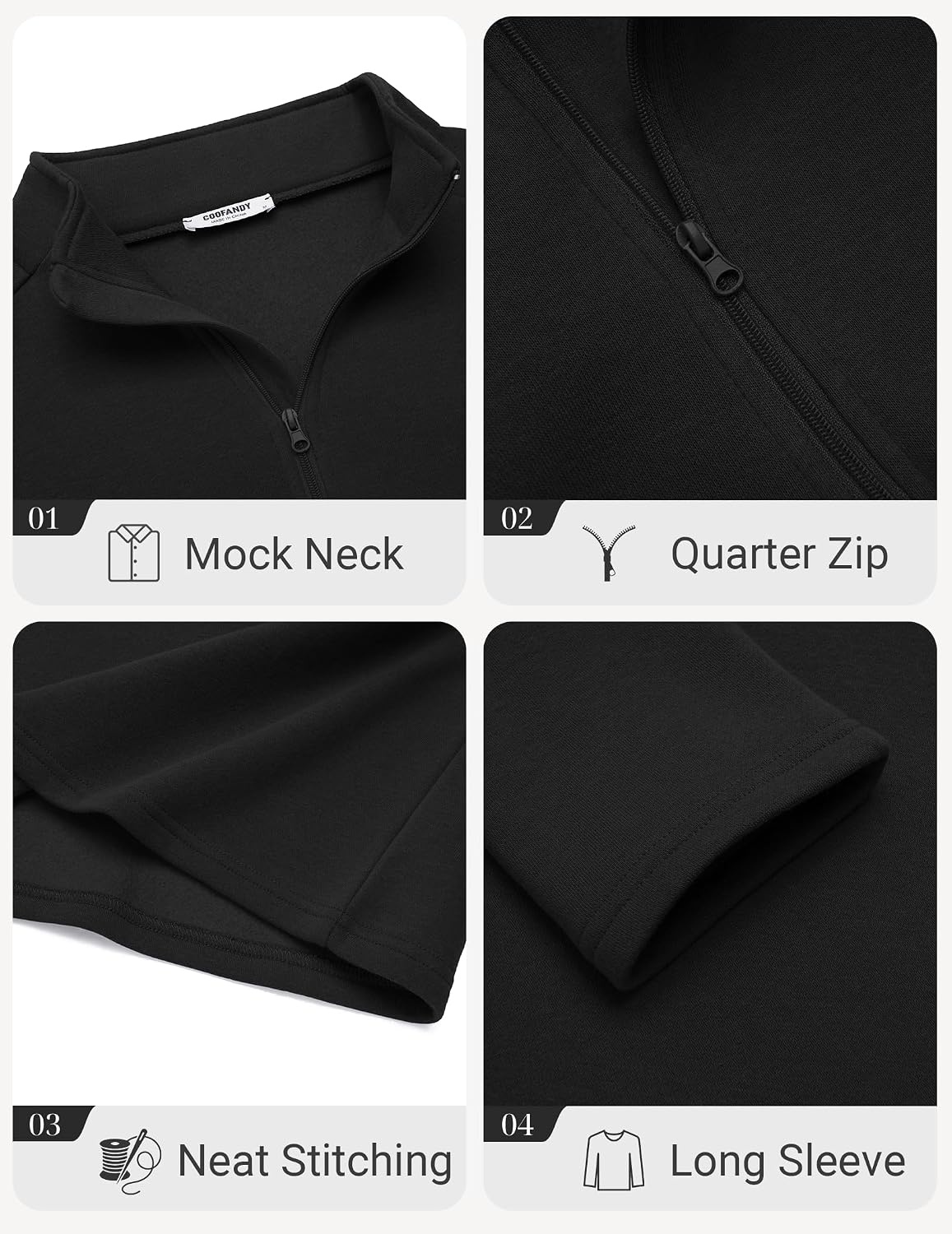 image:imageCOOFANDY Mens Quarter Zip Cotton Pullover Mock Neck Casual SweatshirtBlack