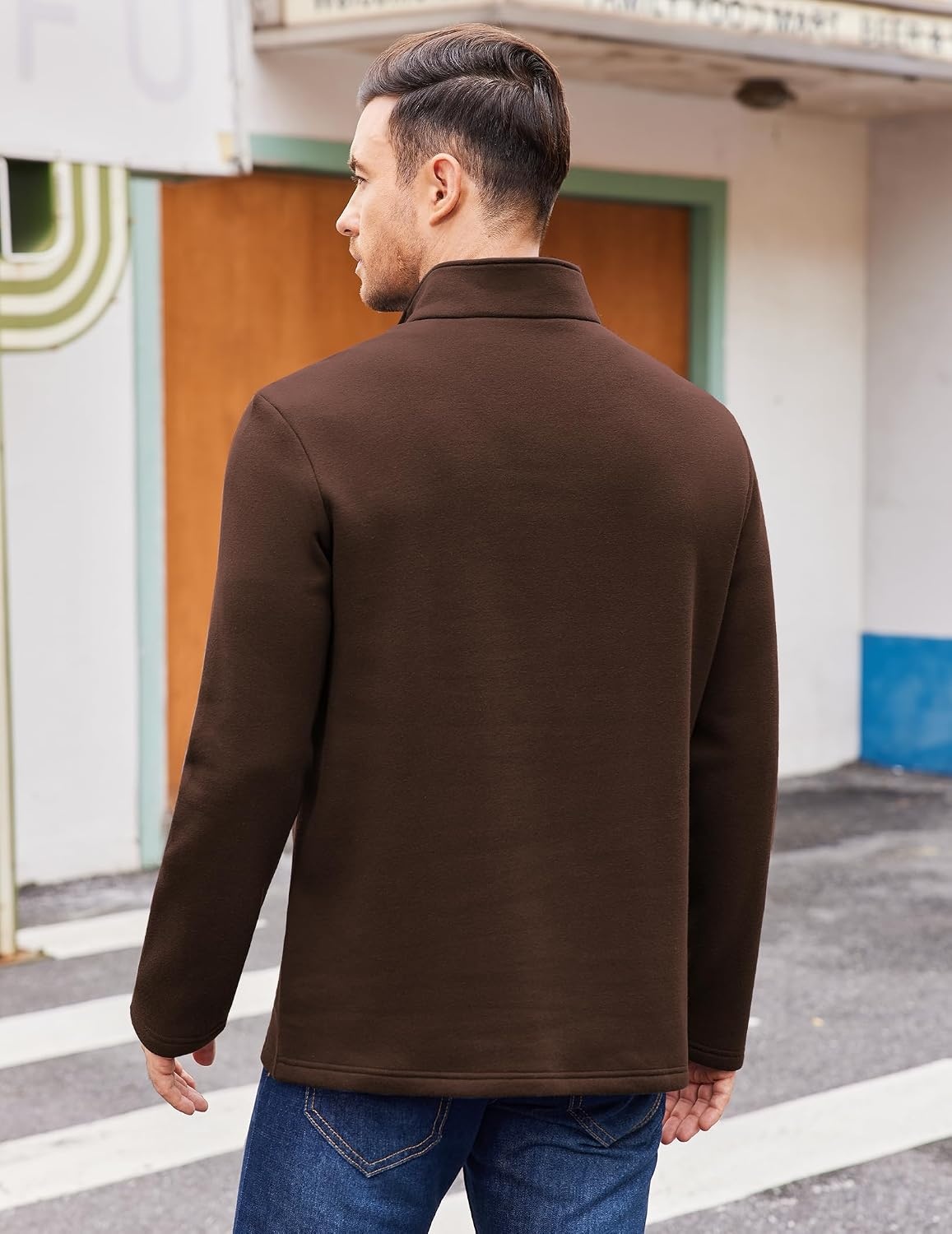 image:imageCOOFANDY Mens Quarter Zip Cotton Pullover Mock Neck Casual SweatshirtBrown