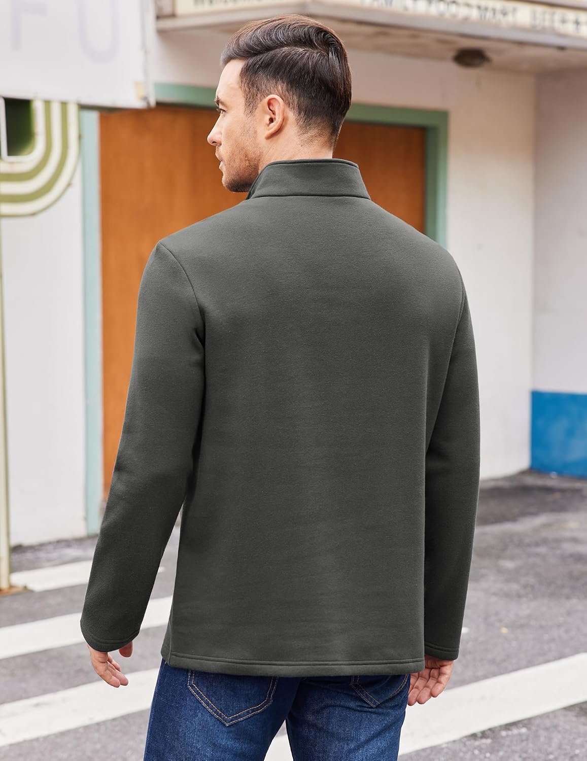 image:imageCOOFANDY Mens Quarter Zip Cotton Pullover Mock Neck Casual SweatshirtDark Grey