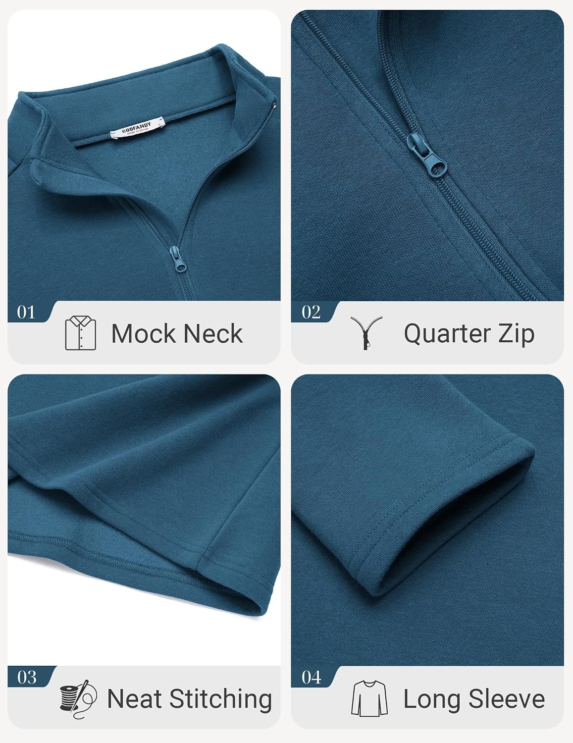 image:imageCOOFANDY Mens Quarter Zip Cotton Pullover Mock Neck Casual SweatshirtGrey Blue