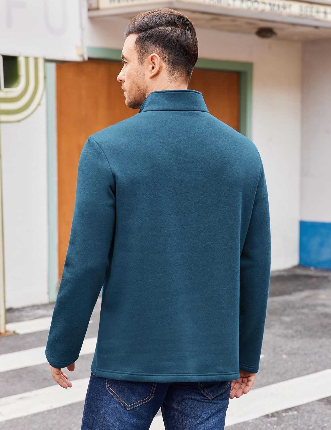 image:imageCOOFANDY Mens Quarter Zip Cotton Pullover Mock Neck Casual SweatshirtGrey Blue