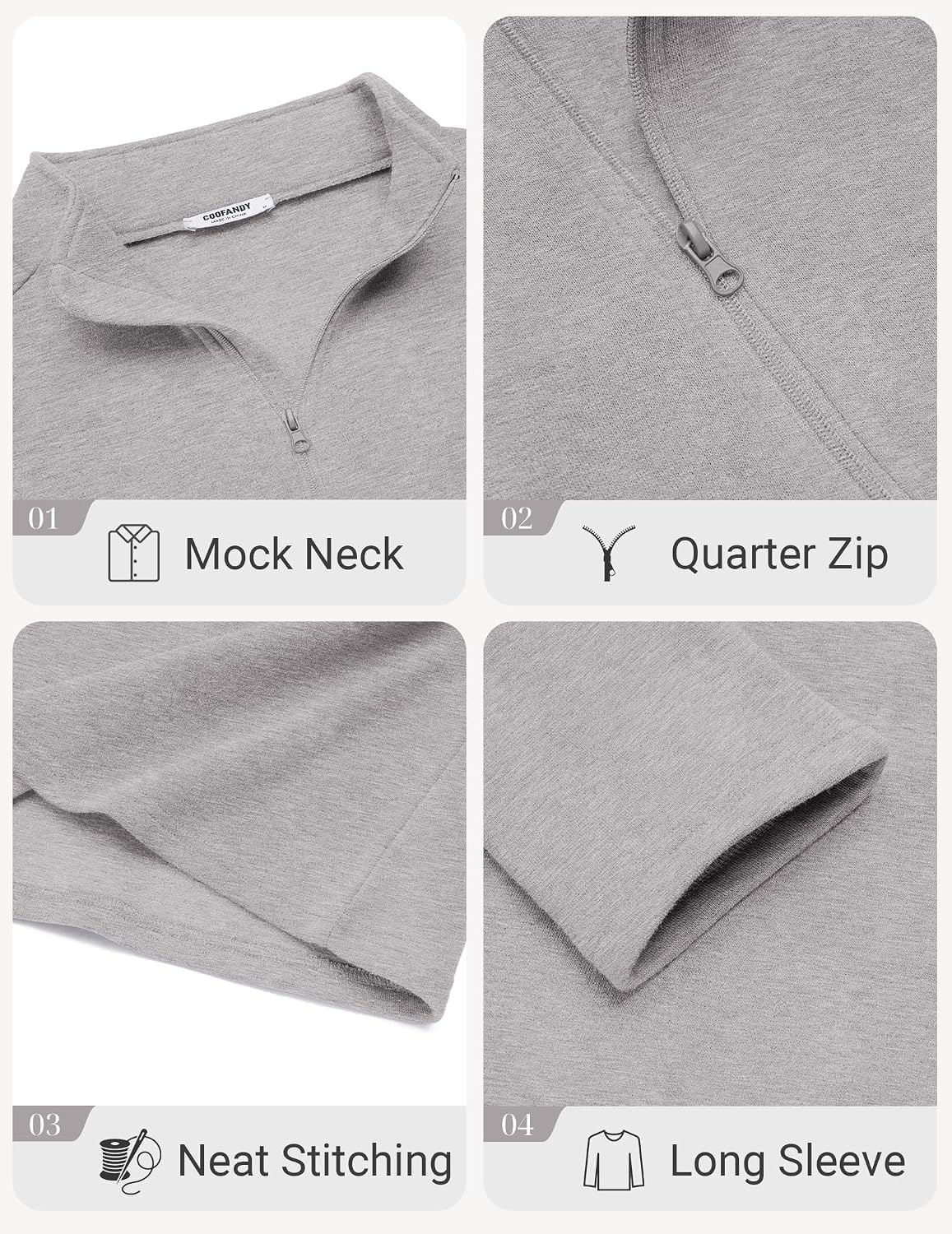 image:imageCOOFANDY Mens Quarter Zip Cotton Pullover Mock Neck Casual SweatshirtLight Grey