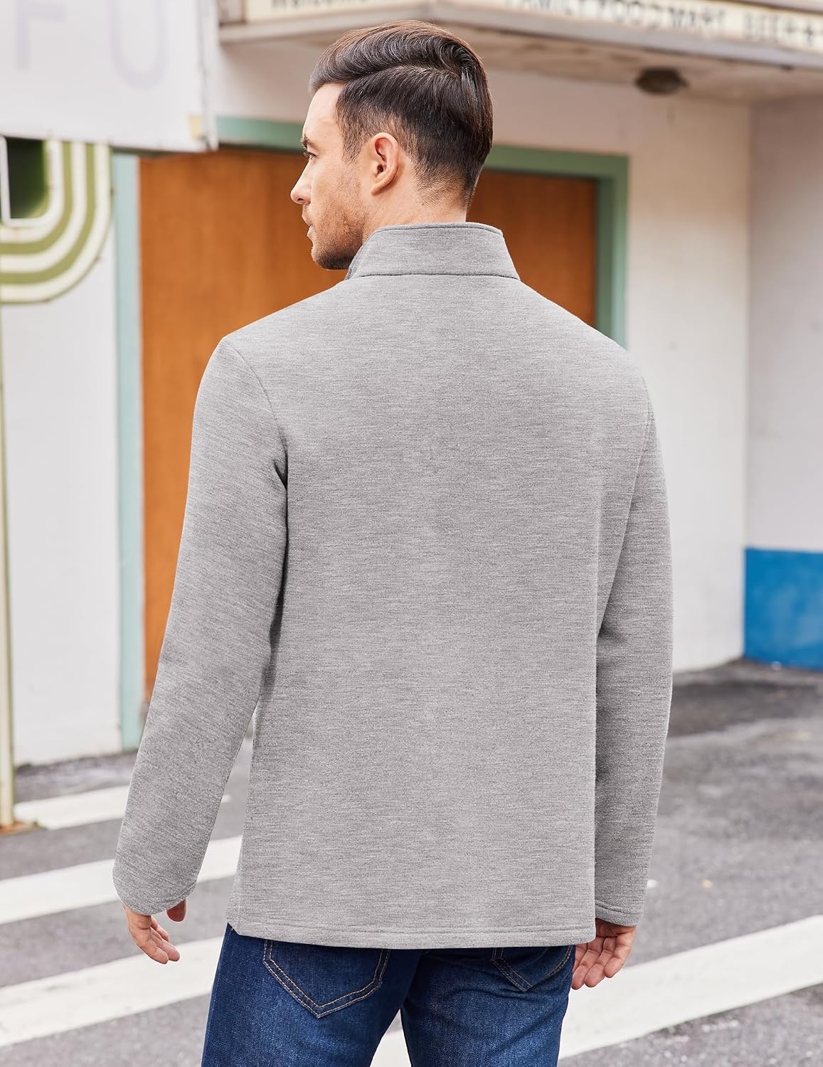 image:imageCOOFANDY Mens Quarter Zip Cotton Pullover Mock Neck Casual SweatshirtLight Grey