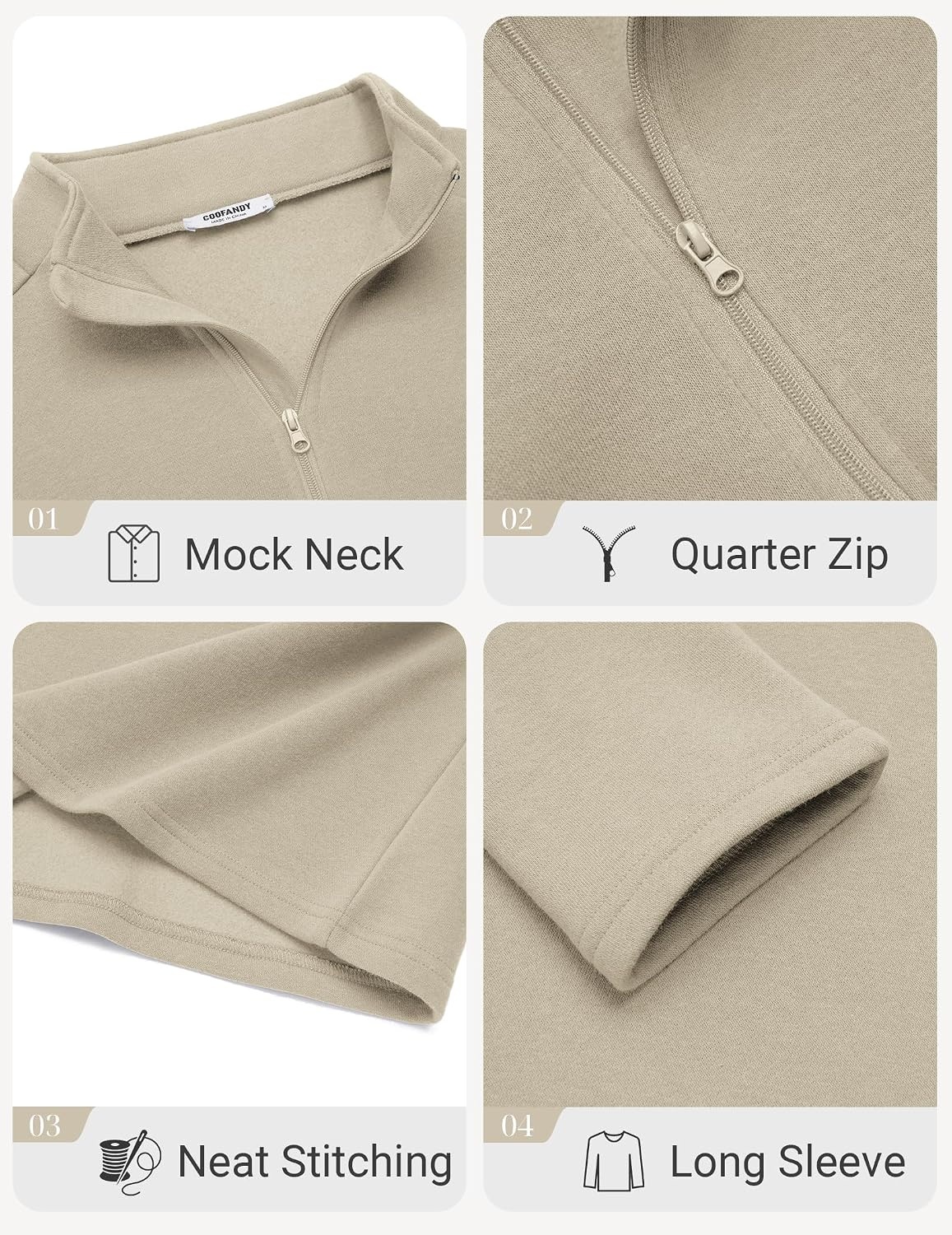 image:imageCOOFANDY Mens Quarter Zip Cotton Pullover Mock Neck Casual SweatshirtMoon Grey