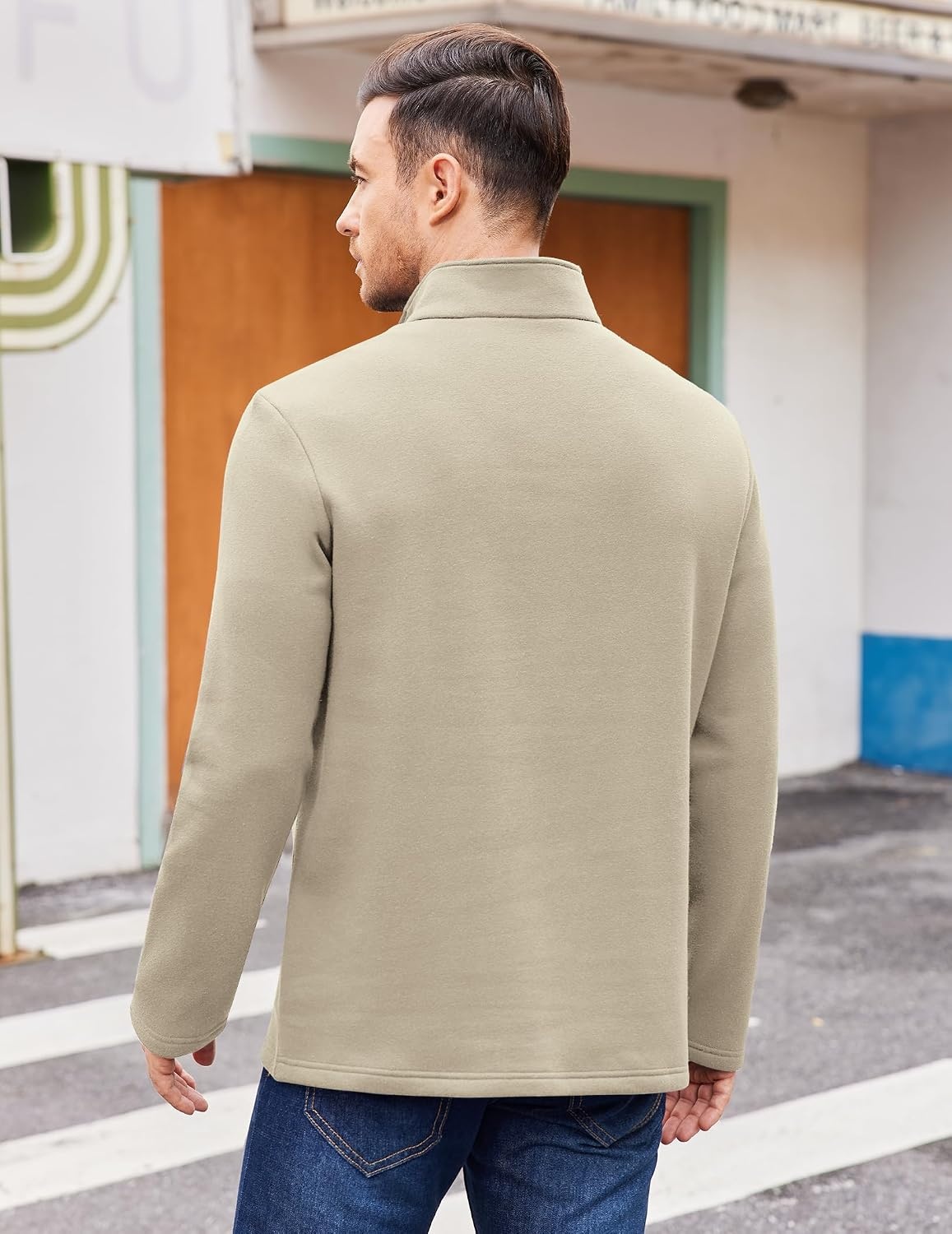 image:imageCOOFANDY Mens Quarter Zip Cotton Pullover Mock Neck Casual SweatshirtMoon Grey
