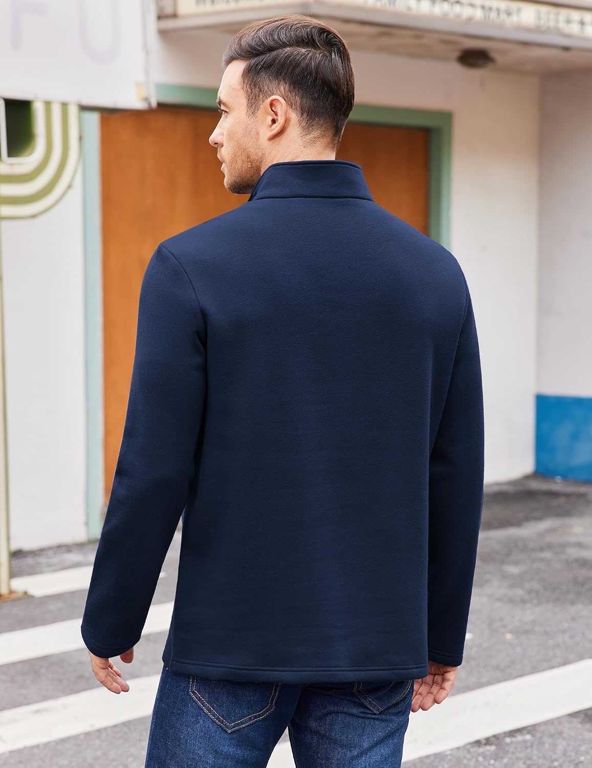 image:imageCOOFANDY Mens Quarter Zip Cotton Pullover Mock Neck Casual SweatshirtNavy Blue