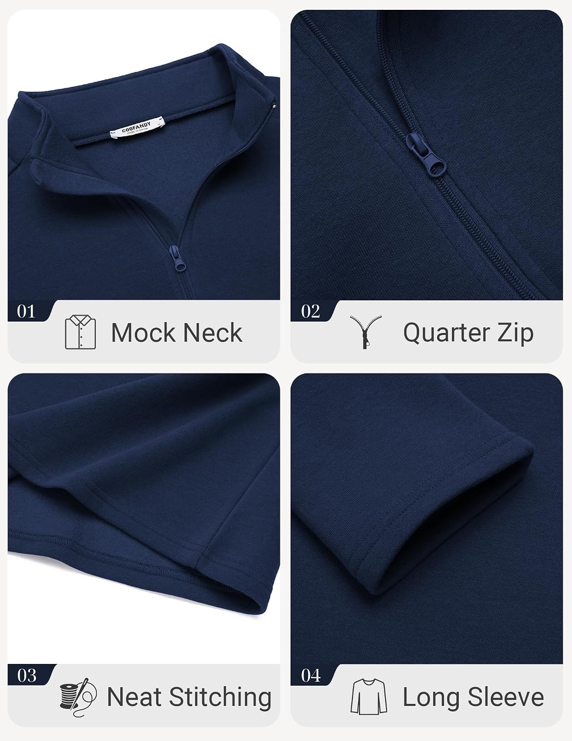 image:imageCOOFANDY Mens Quarter Zip Cotton Pullover Mock Neck Casual SweatshirtNavy Blue