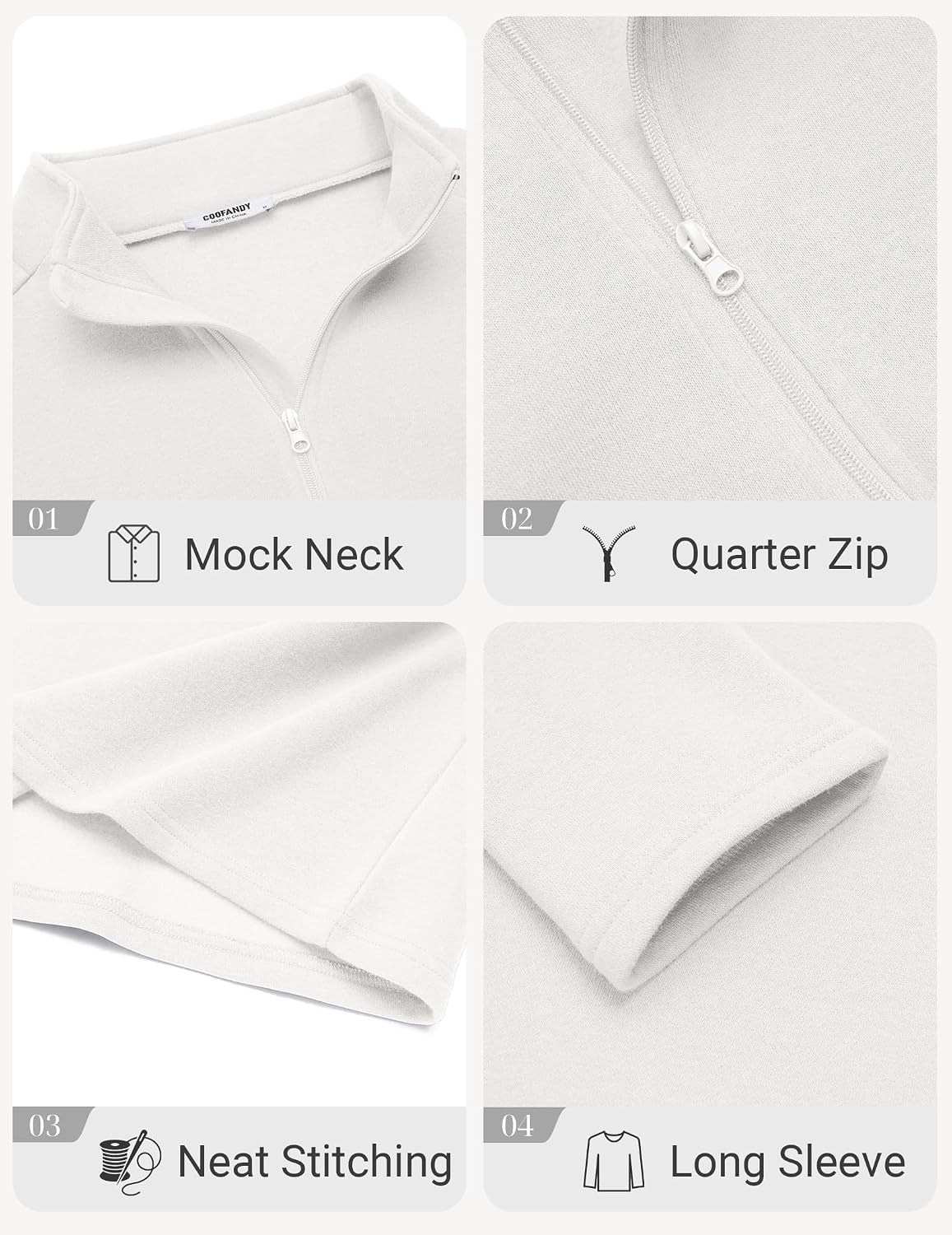 image:imageCOOFANDY Mens Quarter Zip Cotton Pullover Mock Neck Casual SweatshirtWhite