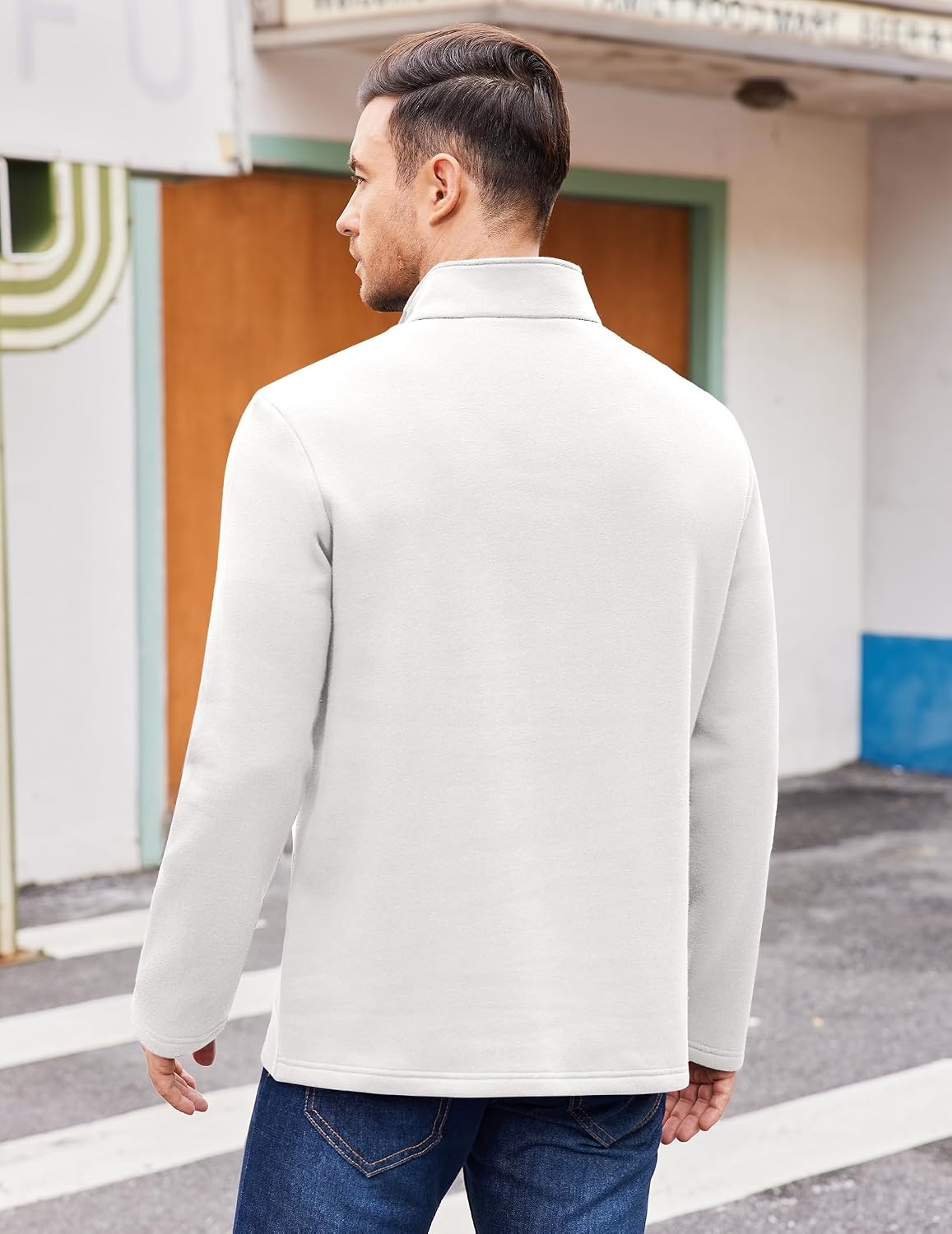 image:imageCOOFANDY Mens Quarter Zip Cotton Pullover Mock Neck Casual SweatshirtWhite