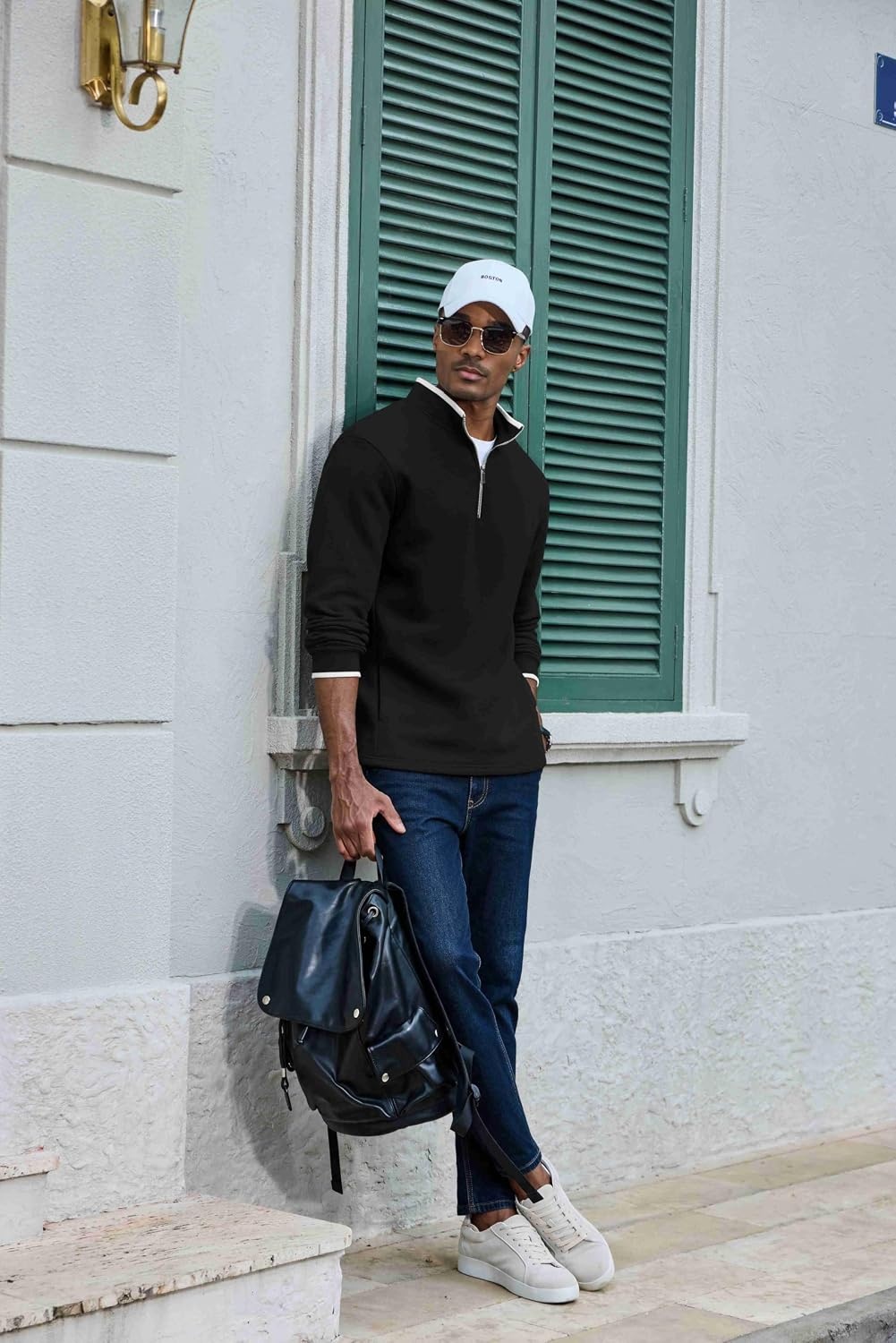 image:imageCOOFANDY Mens Quarter Zip Pullover Fleece Mock Neck Casual Sweatshirt 2026Black