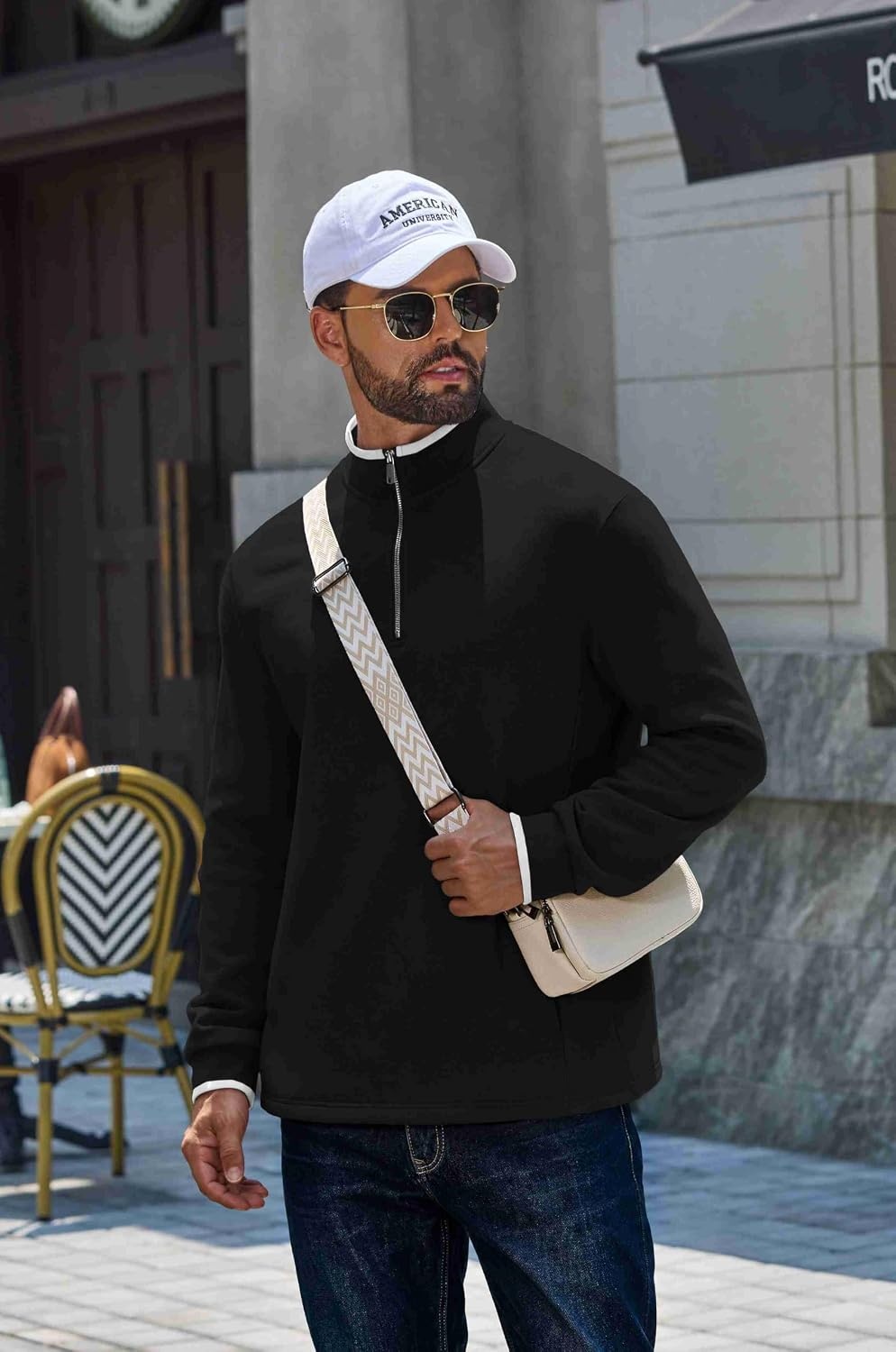 image:imageCOOFANDY Mens Quarter Zip Pullover Fleece Mock Neck Casual Sweatshirt 2026Black