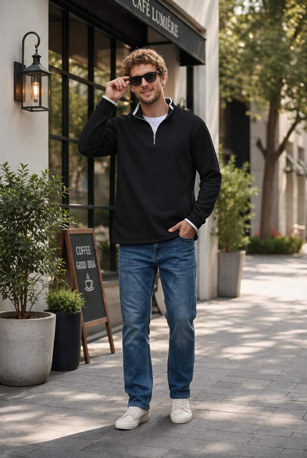 image:imageCOOFANDY Mens Quarter Zip Pullover Fleece Mock Neck Casual Sweatshirt 2026Black